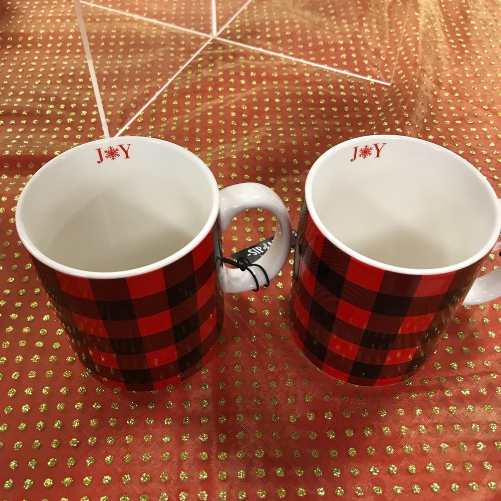 Two Red Plaid Mugs
